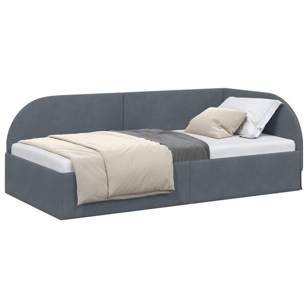vidaXL Hoekbedframe met hoofdeinde Donkergrijs 90 cm x 190 cm Fluweel