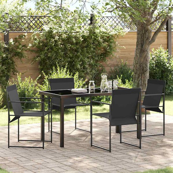 vidaXL Tuin eettafelset 5 pcs Zwart Gepoedercoat staal