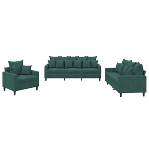 vidaXL 3-delige Loungeset met kussens fluweel donkergroen