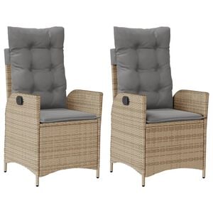 vidaXL Tuinstoelen 2 st verstelbaar kussens poly rattan gemengd beige