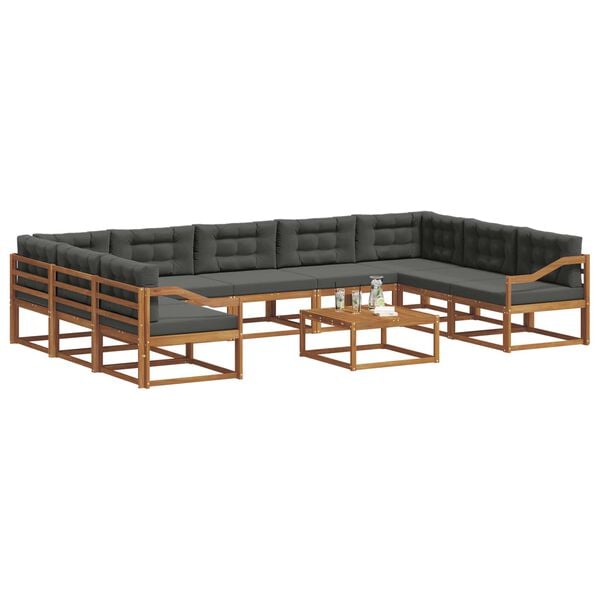 vidaXL Buiten bankenset met kussen 10 pcs Natuurlijk en Antraciet