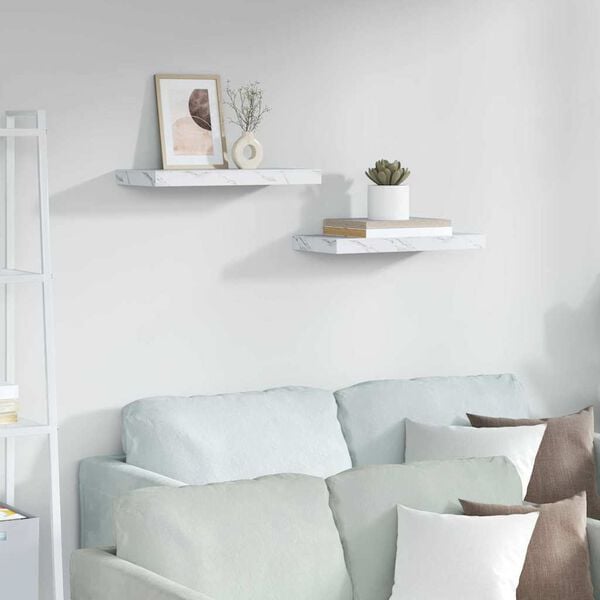 vidaXL Wandplank 2 pcs Wit Marmer 50 x 23,5 x 4 cm Bewerkt hout