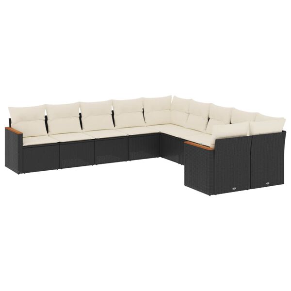vidaXL 10-delige Loungeset met kussens poly rattan zwart