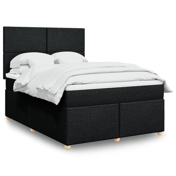 vidaXL Boxspring met matras stof zwart 140x190 cm