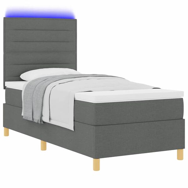 vidaXL LED Box Spring Bed met matras Donkergrijs 90 x 200 cm Stof