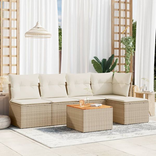 vidaXL 6-delige Loungeset met kussens poly rattan beige