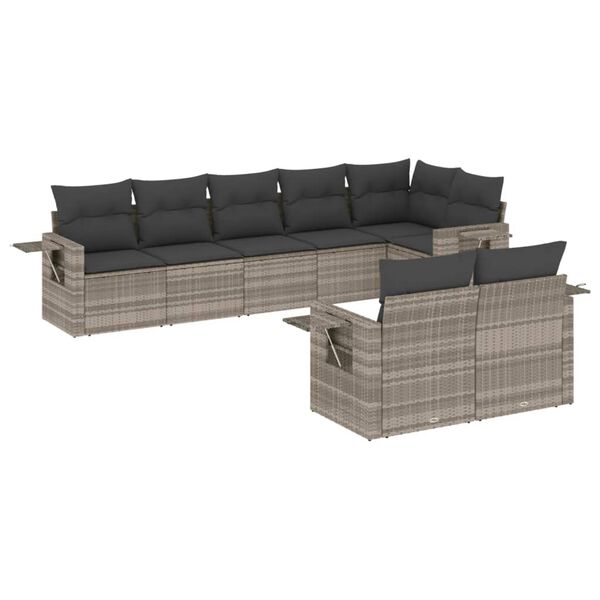 vidaXL 8-delige Loungeset met kussens poly rattan lichtgrijs