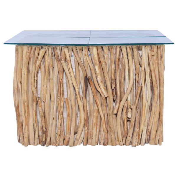 vidaXL Salontafel met glazen blad 66x66x40 cm massief teakhout
