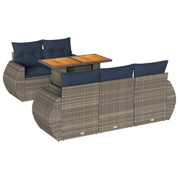 vidaXL 6-delige Loungeset met kussens poly rattan grijs