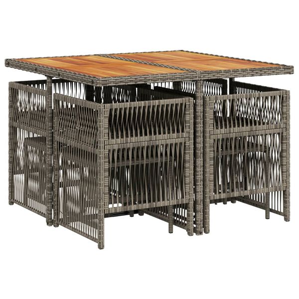 vidaXL 9-delige Tuinset met kussens poly rattan grijs