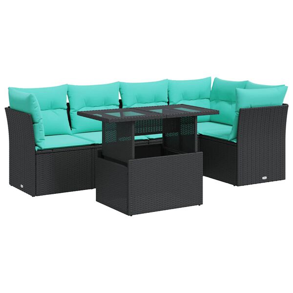 vidaXL 6-delige Loungeset met kussens poly rattan acacia zwart