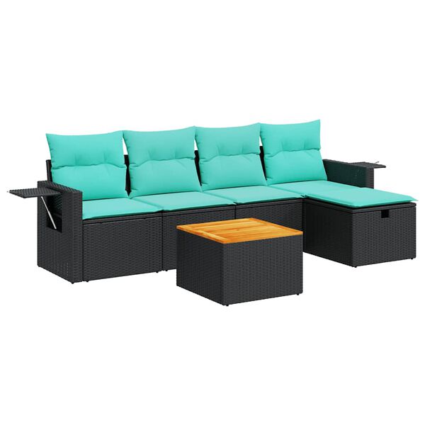 vidaXL 6-delige Loungeset met kussens poly rattan zwart