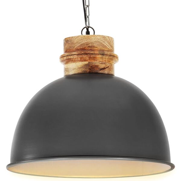 vidaXL Hanglamp industrieel rond E27 50 cm massief mangohout grijs