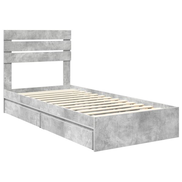 vidaXL Opslag bed met hoofdeinde Beton Grijs 70 x 190 cm Bewerkt hout