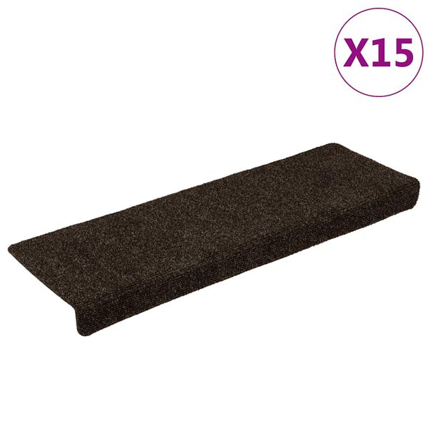 vidaXL Trapmatten Zelfklevend 15 stuks 65x21x4 cm Donkerbruin Rechthoekige Rand