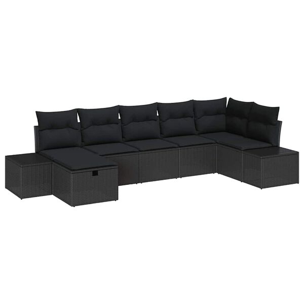 vidaXL Bankstel met kussen 7 pcs poly rattan