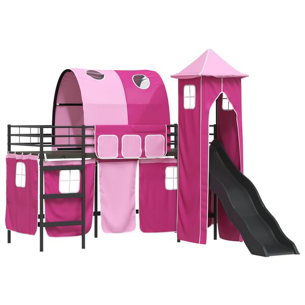 vidaXL Loftbed voor Kids Zwart en Roze 99,5 x 190 cm Metaal
