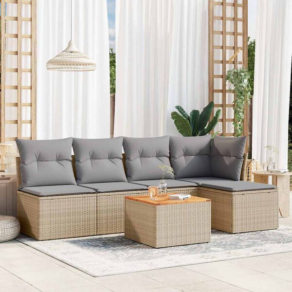 vidaXL 6-delige Loungeset met kussens poly rattan beige