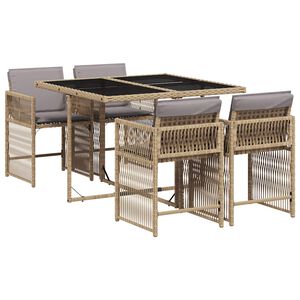 vidaXL 5-delige Tuinset met kussens poly rattan gemengd beige