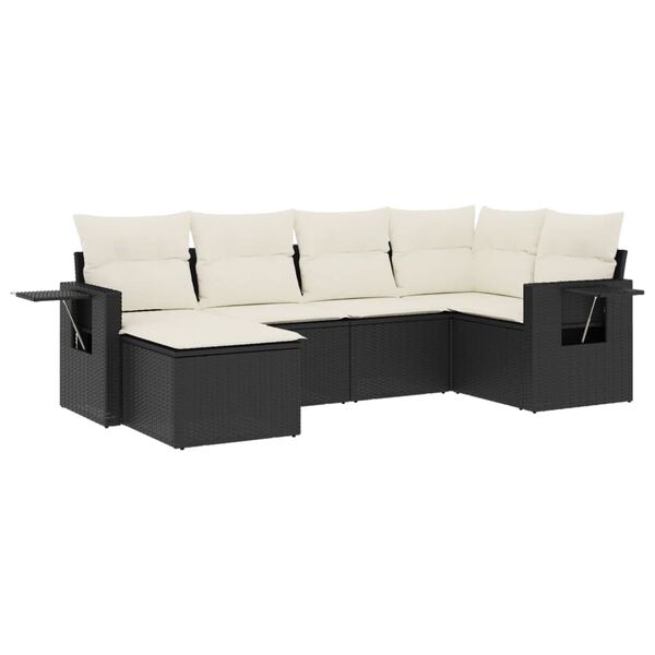 vidaXL 6-delige Loungeset met kussens poly rattan zwart