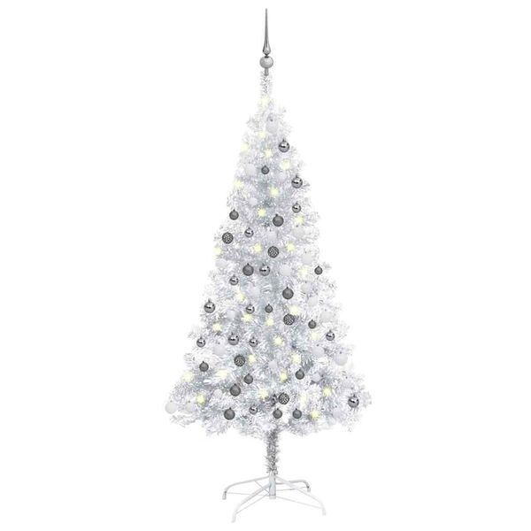 vidaXL Kunstkerstboom met verlichting en kerstballen 120 cm PET zilver