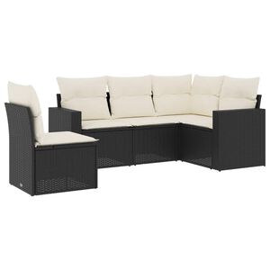 vidaXL 5-delige Loungeset met kussens poly rattan zwart