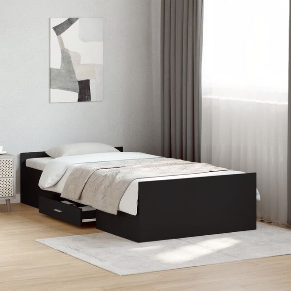 vidaXL Bedframe met lades bewerkt hout zwart 75x190 cm