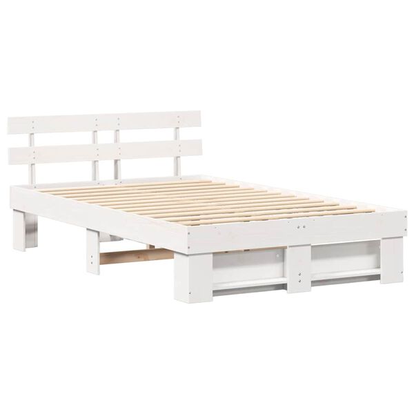 vidaXL Bedframe met hoofdeinde Wit 135 x 190 cm Massief grenenhout