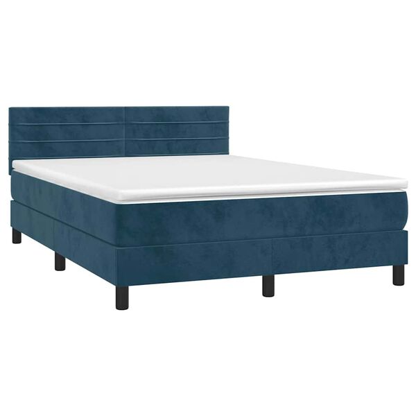 vidaXL Boxspring met matras en LED fluweel donkerblauw 140x200 cm