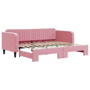 vidaXL Slaapbank met onderschuifbed 90x200 cm fluweel roze