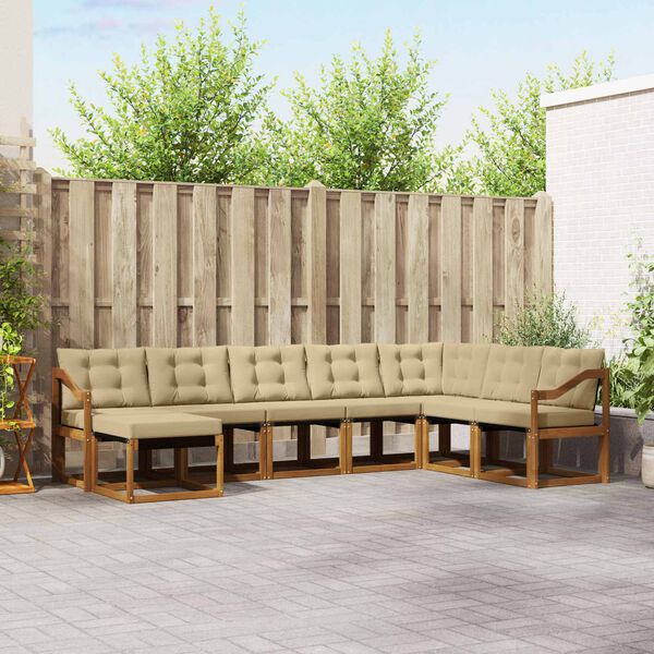 vidaXL Buiten bankenset met kussen 8 pcs Natuurlijk en Beige
