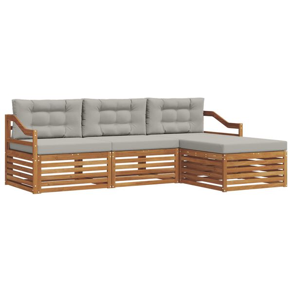 vidaXL Buiten bankenset met kussen 4 pcs Natuurlijk en Lichtgrijs
