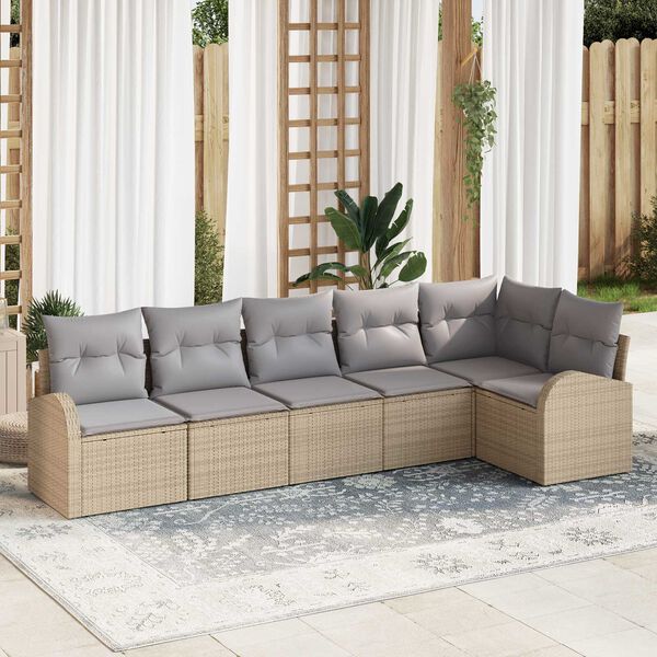 vidaXL Tuin Sofa Set met kussen 6 pcs Beige Poly riet