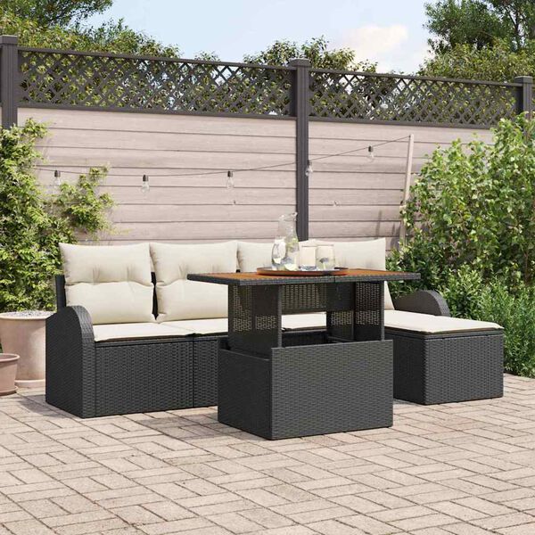 vidaXL Tuin Sofa Set met kussen 6 pcs Zwart en crème