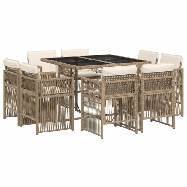 vidaXL 9-delige Tuinset met kussens poly rattan beige