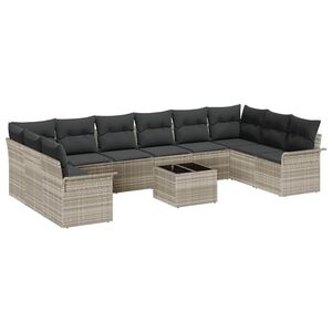 vidaXL Tuin Sofa Set met kussen 11 pcs Lichtgrijs Poly riet