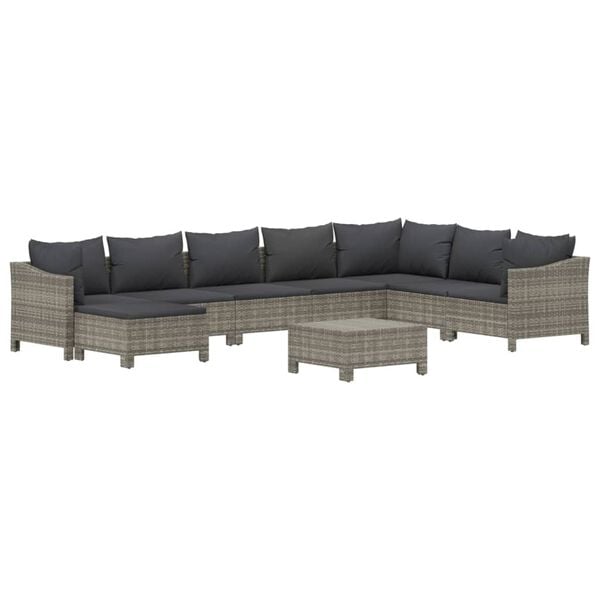vidaXL 9-delige Loungeset met kussens poly rattan grijs