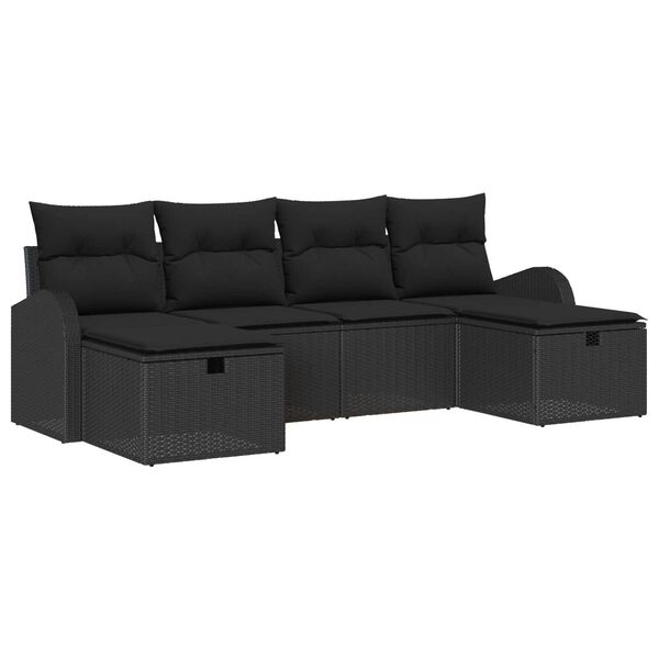 vidaXL Tuin Sofa Set met kussen met opslag 6 pcs Zwart poly rattan