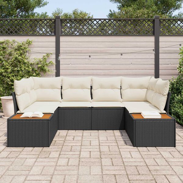 vidaXL Tuinbankenset met kussen 6 pcs Zwart en Cr&egrave;me Polyrattan