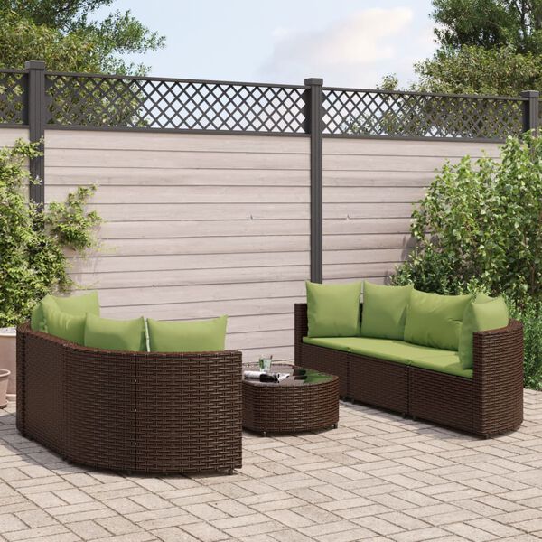 vidaXL 7-delige Loungeset met kussens poly rattan bruin