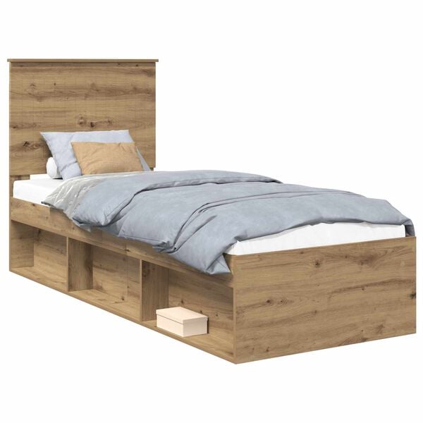 vidaXL Bedframe Ambachtelijk eiken 75 x 190 cm Massief grenenhout
