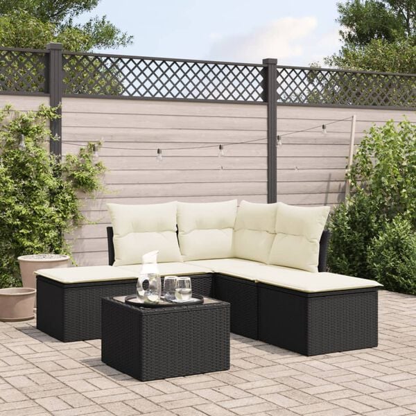 vidaXL 6-delige Loungeset met kussens poly rattan zwart