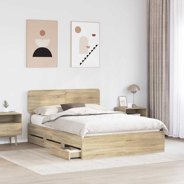 vidaXL Bedframe met lade Sonoma Eiken 160 x 200 cm Geconstrueerd hout