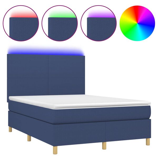 vidaXL Boxspring met matras en LED stof blauw 140x200 cm