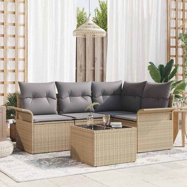 vidaXL Tuin Sofa Set met opslag 5 pcs Beige poly rattan