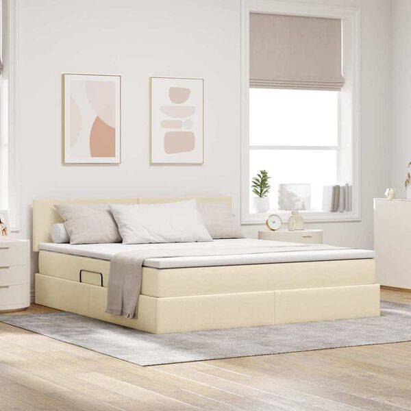 vidaXL Opbergbed met matras met matras Cr&egrave;me 180 x 200 cm Bewerkt hout