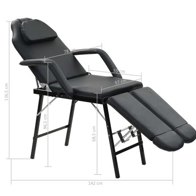 vidaXL Gezichtsbehandelstoel draagbaar 185x78x76 cm kunstleer zwart