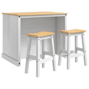 vidaXL Keuken Eiland Set 3 st Wit en Honing Was 112 x 77 x 91,5 cm