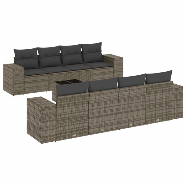 vidaXL 9-delige Loungeset met kussens poly rattan grijs