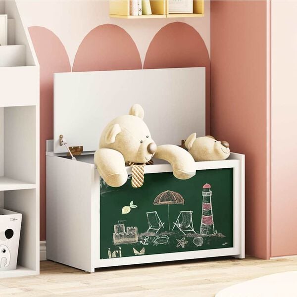 vidaXL Doos met opslag en een krijtbord aan de voorkant ROROS Wit